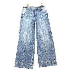 Maurices Jeans Womens 8 Blue Denim Whiskering Cotton Boho Wide Leg Streetwear